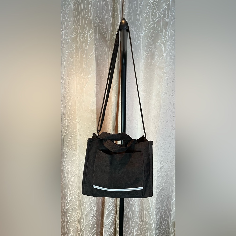 Black Corduroy Cross Body Bag